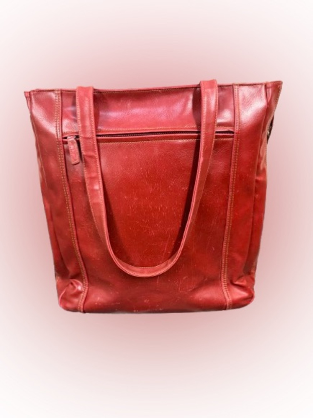 Buxton Red Leather Large Tote Shoulder Bag Handbag Zip Pockets